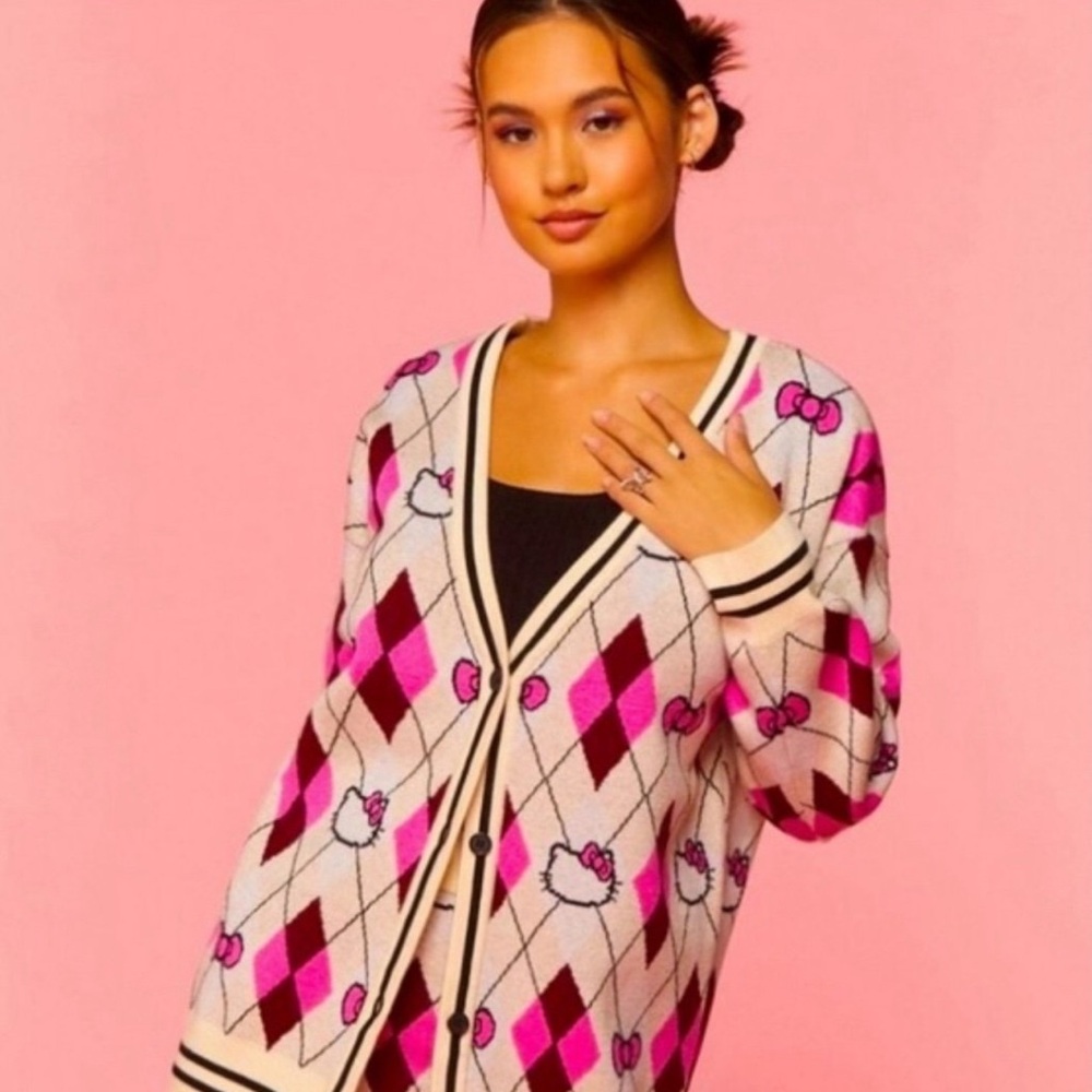Hello Kitty Pink Argyle Cardigan